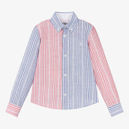 Dr. Kid-Boys Blue & Red Striped Shirt | Childrensalon Outlet