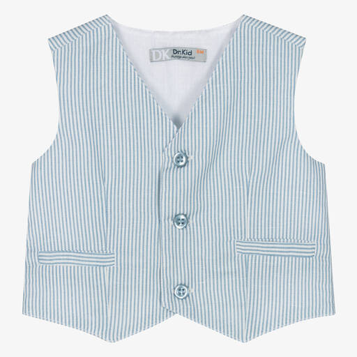 Dr. Kid-Boys Blue Stripe Linen & Cotton Waistcoat | Childrensalon Outlet