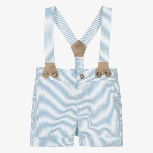 Dr. Kid-Boys Blue Striped Linen & Cotton Shorts | Childrensalon Outlet