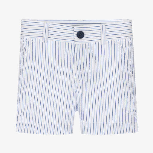 Dr. Kid-Boys Blue Striped Seersucker Shorts | Childrensalon Outlet
