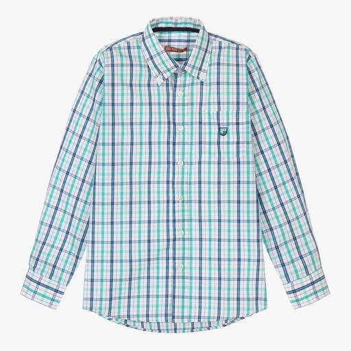 Dr. Kid-Boys Blue & White Check Cotton Shirt  | Childrensalon Outlet