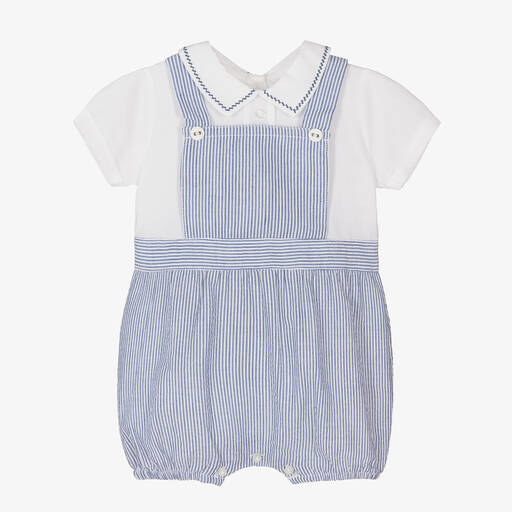 Dr. Kid-Boys Blue & White Striped Cotton Shortie | Childrensalon Outlet