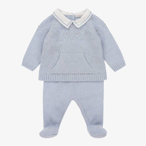 Dr. Kid-Boys Blue Wool & Cashmere 2 Piece Babygrow | Childrensalon Outlet