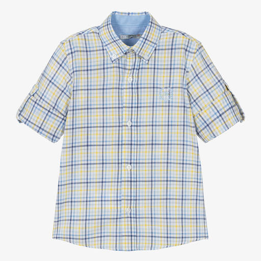 Dr. Kid-Boys Blue & Yellow Cotton Check Shirt | Childrensalon Outlet