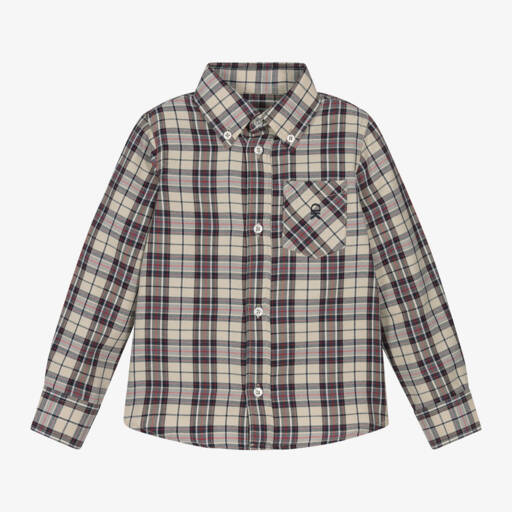 Dr. Kid-Boys Classic Beige Check Shirt | Childrensalon Outlet