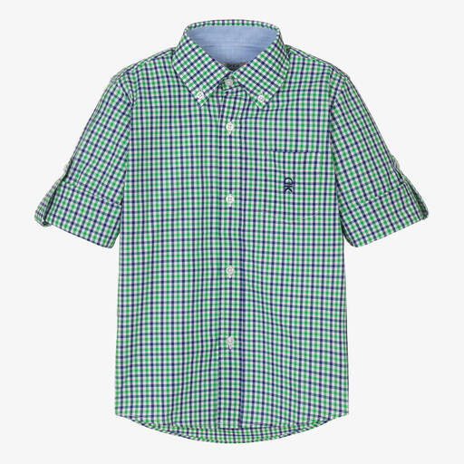 Dr. Kid-Boys Green & Blue Check Cotton Shirt | Childrensalon Outlet