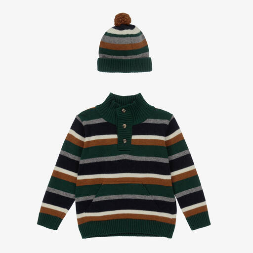 Dr. Kid-Boys Green Stripe Sweater & Hat | Childrensalon Outlet