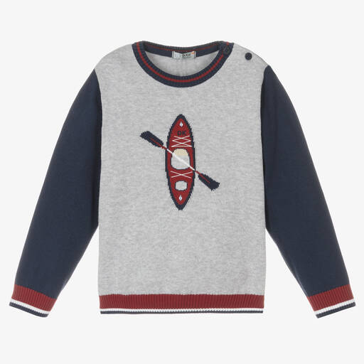 Dr. Kid-Boys Grey & Blue Cotton Knit Sweater | Childrensalon Outlet