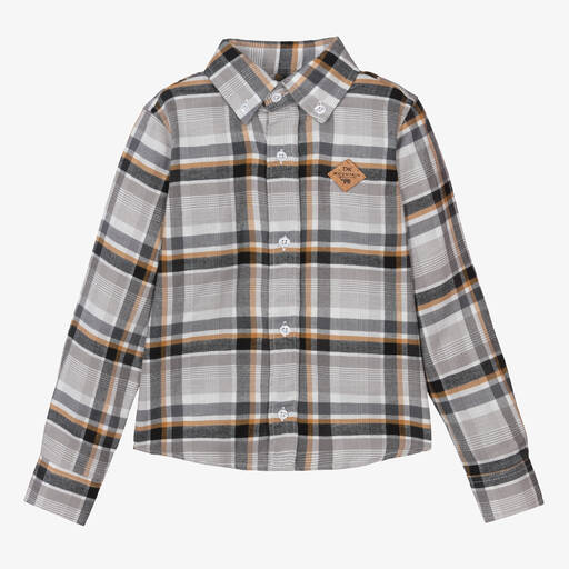 Dr. Kid-Boys Grey Check Cotton Shirt | Childrensalon Outlet