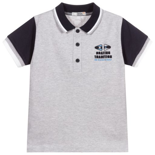 Dr. Kid-Boys Grey Cotton Polo Shirt | Childrensalon Outlet