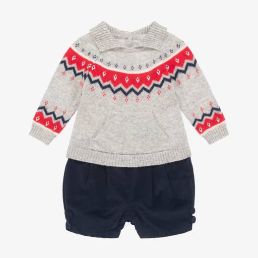 Dr. Kid-Boys Grey & Navy Woollen Romper | Childrensalon Outlet