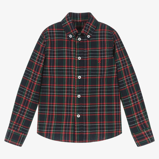 Dr. Kid-Boys Navy Blue & Red Check Cotton Shirt | Childrensalon Outlet