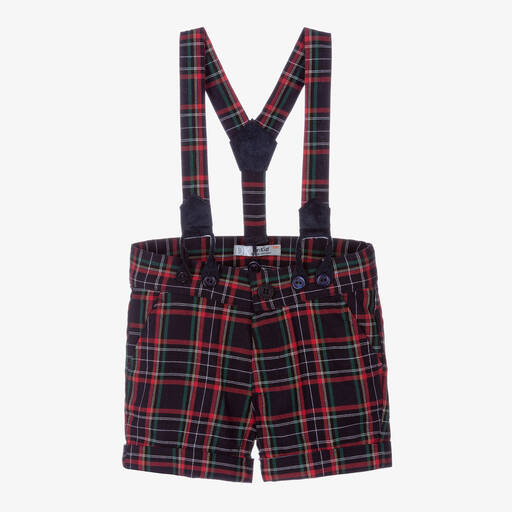 Dr. Kid-Boys Navy Blue & Red Checked Shorts | Childrensalon Outlet