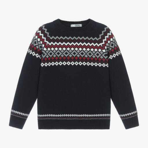 Dr. Kid-Boys Navy Fair Isle Jumper | Childrensalon Outlet