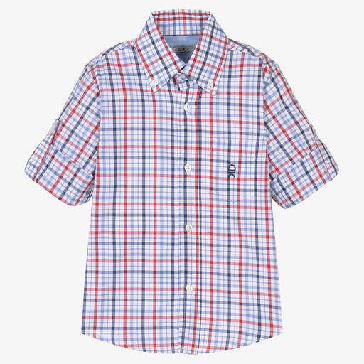 Dr. Kid-Boys Red & Blue Check Cotton Shirt | Childrensalon Outlet