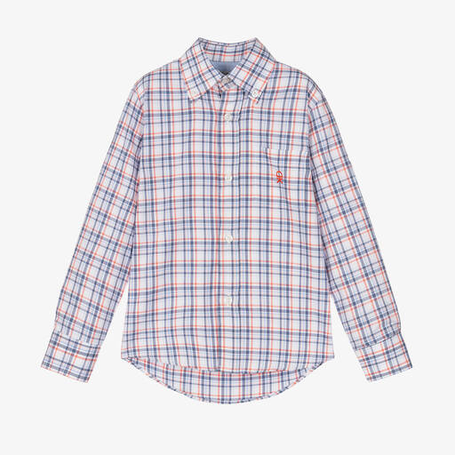 Dr. Kid-Boys White & Blue Cotton Check Shirt | Childrensalon Outlet
