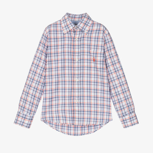 Dr. Kid-Boys White & Blue Cotton Check Shirt | Childrensalon Outlet