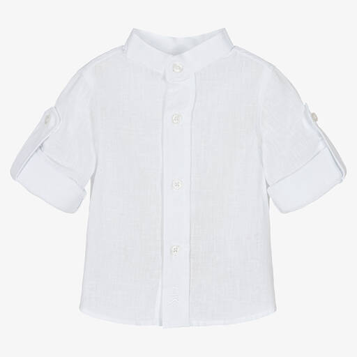 Dr. Kid-Boys White Cotton & Linen Shirt | Childrensalon Outlet