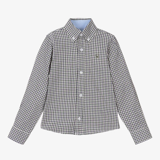 Dr. Kid-Boys White & Green Cotton Check Shirt | Childrensalon Outlet