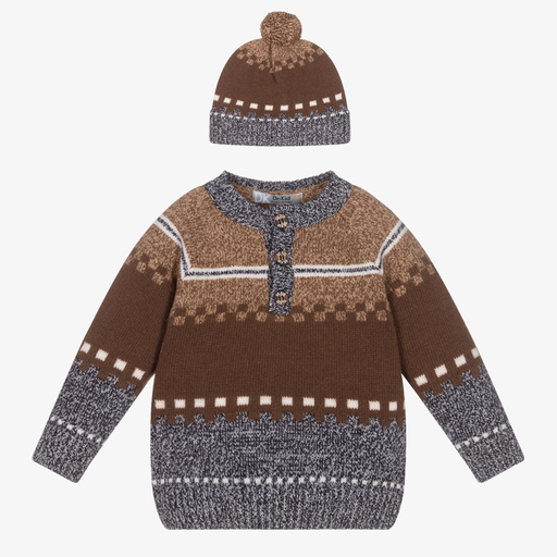 Dr. Kid-Brown Knit Sweater & Hat Set  | Childrensalon Outlet