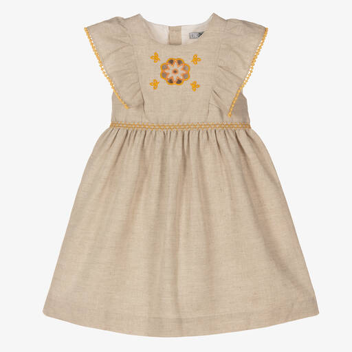 Dr. Kid-Girls Beige Linen & Cotton Dress | Childrensalon Outlet