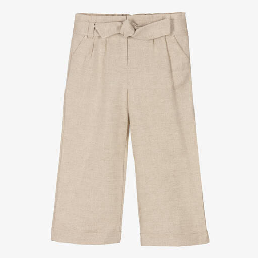Dr. Kid-Girls Beige Linen Wide Leg Trousers | Childrensalon Outlet