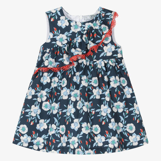 Dr. Kid-Girls Blue Cotton Floral Dress | Childrensalon Outlet