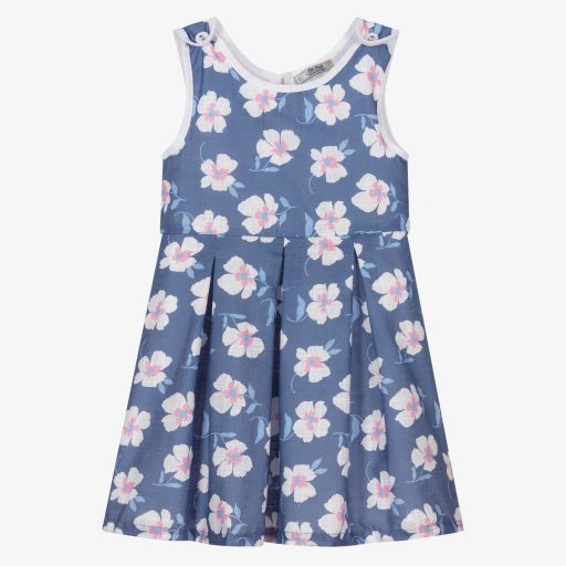 Dr. Kid-Girls Blue Floral Cotton Dress | Childrensalon Outlet