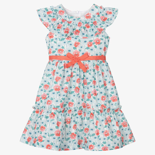 Dr. Kid-Girls Blue & Pink Floral Cotton Dress | Childrensalon Outlet