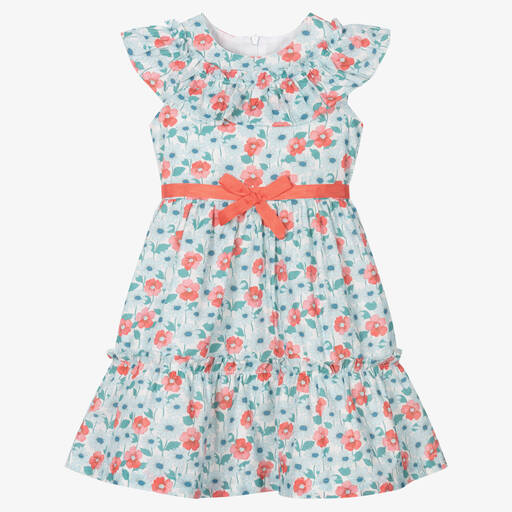 Dr. Kid-Голубое хлопковое платье в розовый цветочек | Childrensalon Outlet
