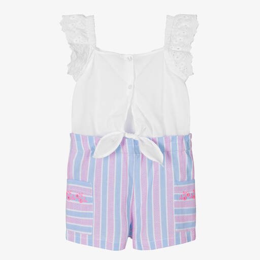 Dr. Kid-Combi-short coton bleu et rose rayé | Childrensalon Outlet