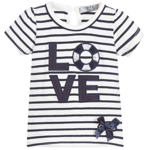 Dr. Kid-Girls Blue Stripe Love T-Shirt | Childrensalon Outlet