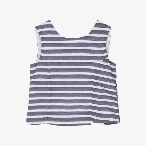 Dr. Kid-Girls Blue & White Striped Bow Top | Childrensalon Outlet