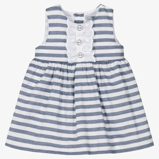 Dr. Kid-Girls Blue & White Striped Cotton Dress | Childrensalon Outlet