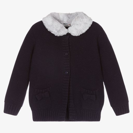 Dr. Kid-Girls Blue Wool Knit Cardigan | Childrensalon Outlet