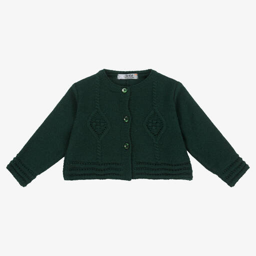 Dr. Kid-Girls Green Cotton & Wool Knitted Cardigan | Childrensalon Outlet