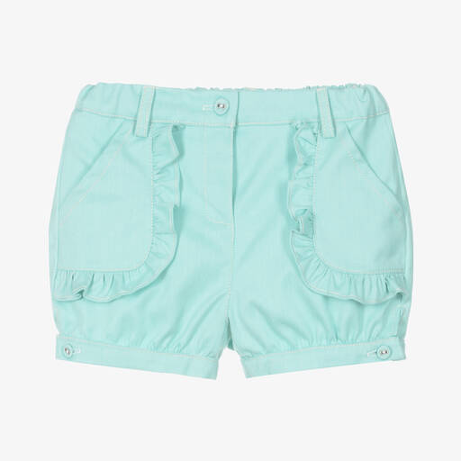 Dr. Kid-Girls Green Frill Cotton Twill Shorts | Childrensalon Outlet