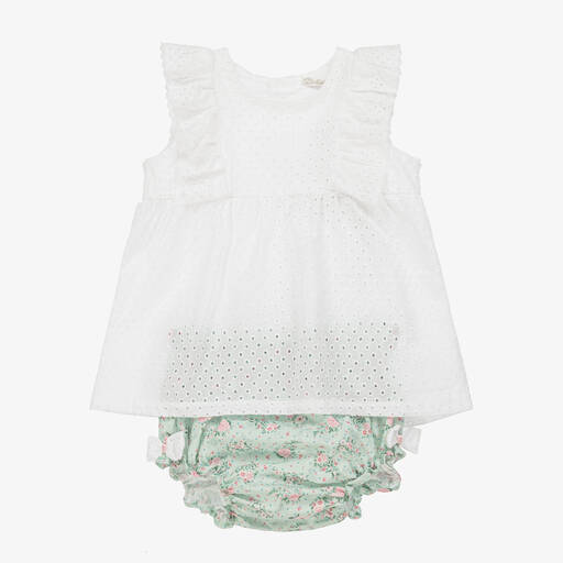 Dr. Kid-Girls Green & White Cotton Short Set  | Childrensalon Outlet