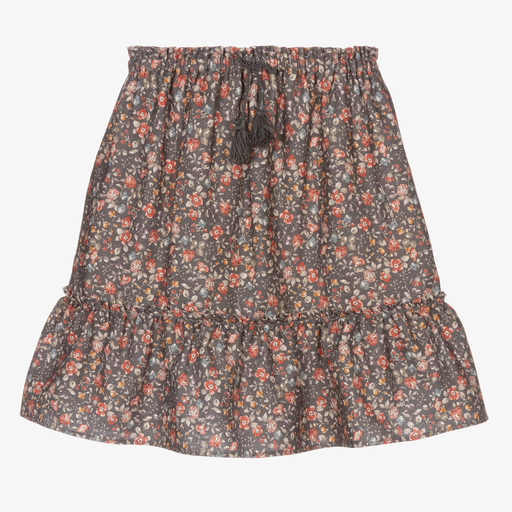 Dr. Kid-Girls Grey Floral Cotton Skirt | Childrensalon Outlet
