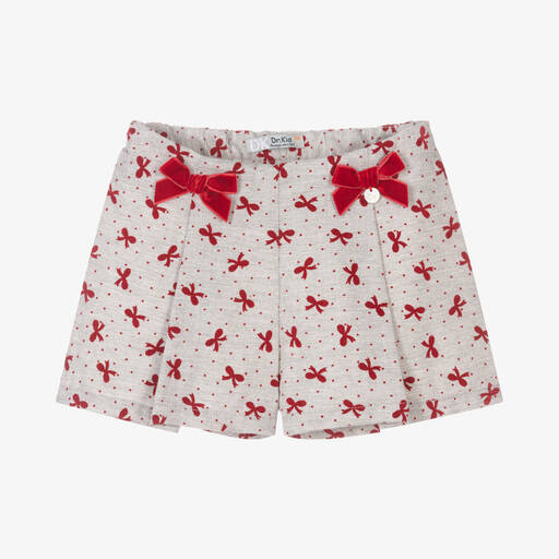 Dr. Kid-Girls Grey & Red Bow Shorts | Childrensalon Outlet