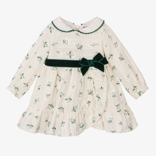 Dr. Kid-Girls Ivory & Green Floral Dress | Childrensalon Outlet