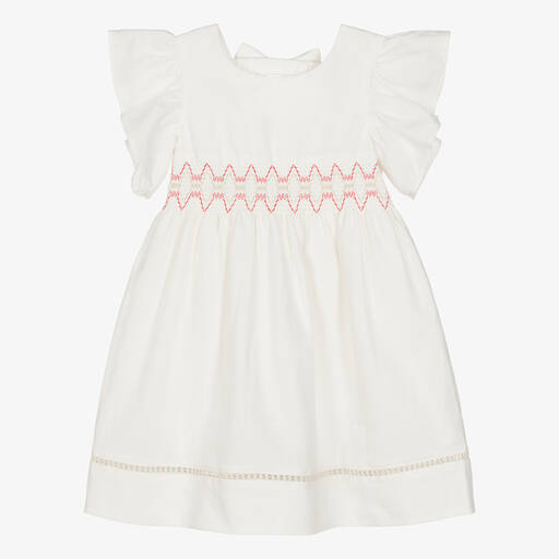 Dr. Kid-Girls Ivory Linen & Cotton Shirred Dress | Childrensalon Outlet