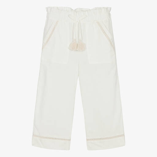Dr. Kid-Girls Ivory Linen & Cotton Trousers | Childrensalon Outlet