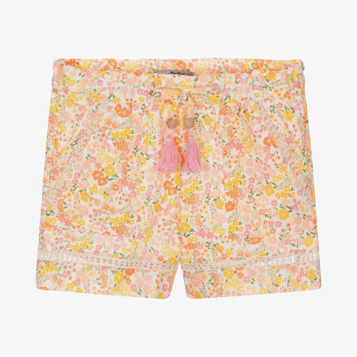 Dr. Kid-Girls Orange Cotton Floral Shorts | Childrensalon Outlet