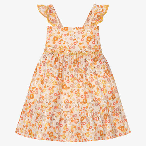 Dr. Kid-Girls Orange Floral Cotton Dress | Childrensalon Outlet