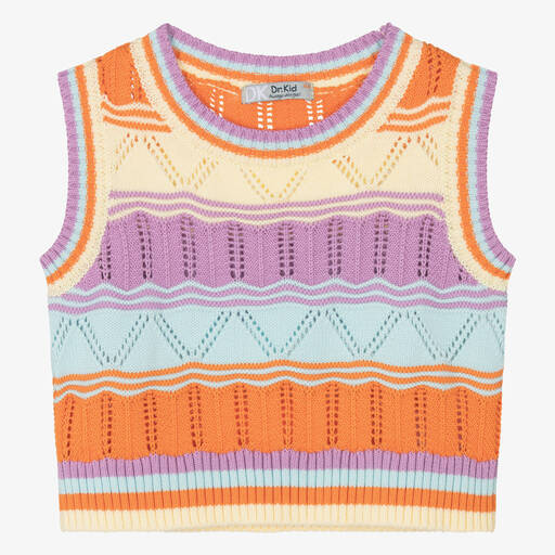 Dr. Kid-Girls Orange Striped Knitted Sweater Vest | Childrensalon Outlet