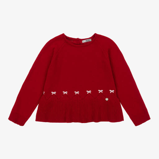 Dr. Kid-Girls Red Cotton & Wool Bow Sweater | Childrensalon Outlet