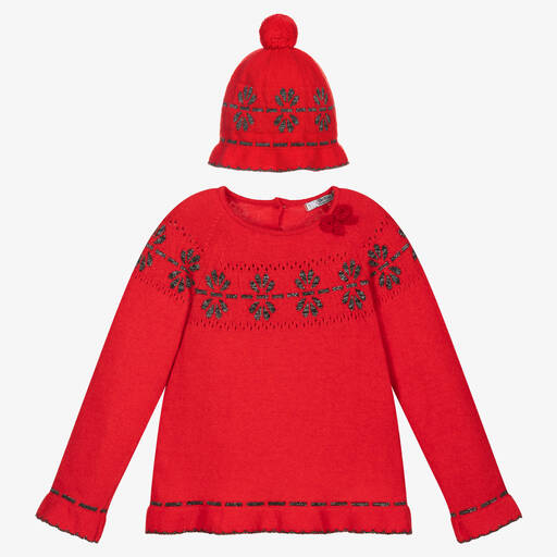 Dr. Kid-Girls Red Sweater & Hat Set | Childrensalon Outlet