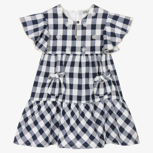 Dr. Kid-Girls White & Blue Gingham Dress | Childrensalon Outlet