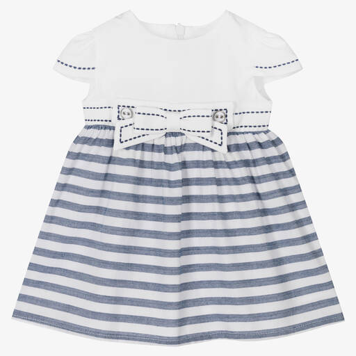 Dr. Kid-Girls White & Blue Striped Cotton Dress | Childrensalon Outlet